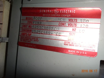 General Electric 8000 Series Size 1 Motor Control Bucket