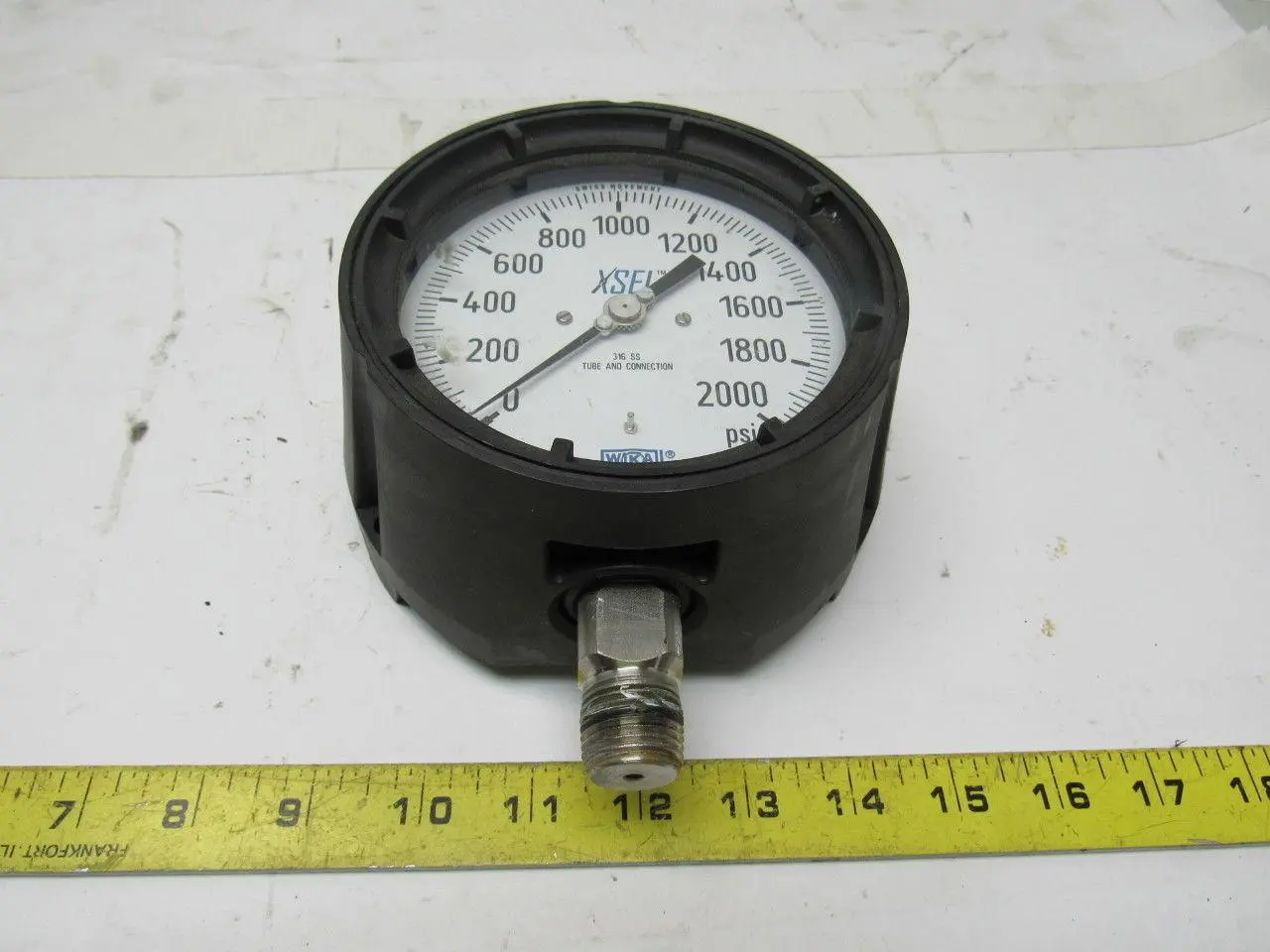 Waika 23X.34 Pressure Gauge 0-2000PSI, 1/2" NPT Stainless Connection SIZE 4-1/2"