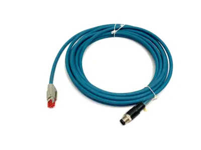 USED BOSCH REXROTH ETHERNET DATA TRANSFER CABLE M12 TO RJ45 5M LENGTH