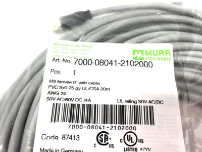New | in-Stock Murrelektronik Single Ended M8 female 0° A-cod. Cable Cable & Wire Michigan US | Maverick Industrial Sales #1391703