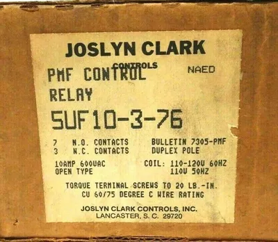 NEW JOSLYN CLARK 5UF10-3-76 PMF CONTROL RELAY 5UF10376