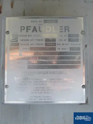 New | in-Stock Pfaudler 200 Gal Pfaudler Reactor, 316 s/s, 55/75# Reactors Ohio US | Federal Equipment Company #125879