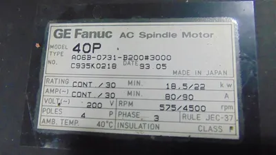 GE Fanuc 40P AC Spindle Motor A06B-0731-B200#3000 Used