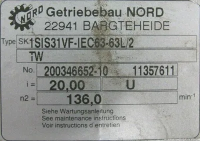NEW NORD 1SIS31VF-IEC63-63L/2 GEAR MOTOR SK63L/2TW 1SIS31VFIEC6363L2