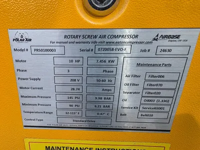 POLAR AIR PRS0100003 Rotary Screw & Sliding Vane Air Compressors | Liberty Machine Works LLC (7)