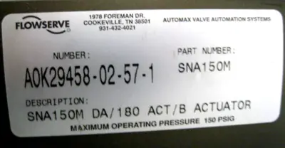 4" 150# Durco MG411 Plug Valve Automax Flowserve SNA150M Actuator Z60