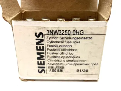 USED SIEMENS SENTRON CYLINDRICAL FUSE, SLOW-BLOW, 20A, BOX OF 10