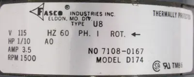 NEW FASCO D174 MOTOR 1/10HP TYPE U8 RPM 1500