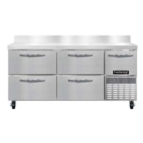 Continental FA68SNBS-D 68"W Worktop Freezer W/ (3) Sections, (1) Door, (4) Drawers, 115v