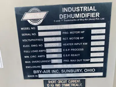 Used 2017 BRY-AIR VFB-9-E-2100-DXA-EAH-HEPA Dehumidify Desiccant Dryers North Carolina US | DH Griffin Used Equipment #1383884