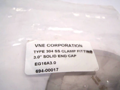 New | in-Stock VNE TYPE 304 SS CLAMP FITTING 3 INCH SOLID END CAP Clamps | Maverick Industrial Sales #1119886