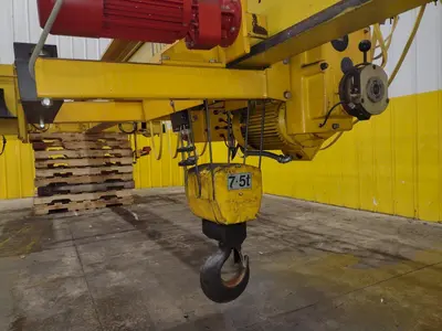 7.5 TON x 27' DESHAZO SINGLE GIRDER TOP RUNNING BRIDGE CRANE WITH STREET UNDERSLUNG HOIST: YOBRO 24991