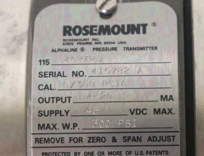 NEW ROSEMOUNT 1154GP7RC PRESSURE TRANSMITTER 0/300PSIG, 4-20MA, 45VDC