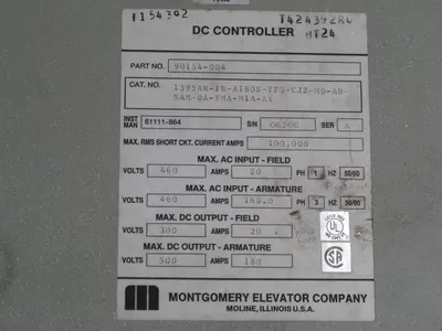 Used MONTGOMERY ELEVATOR 1395AR-1B-A180S-FF3-CJ2-MD-AD-SAM-DA-FMA-M1A-AX Speed Drives Texas US | Aucto #1308583