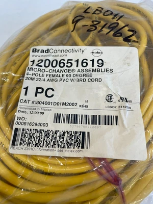 NEW MOLEX WOODHEAD 804001D01M2002 4P FEMALE PVC CORD 20M 1200651619