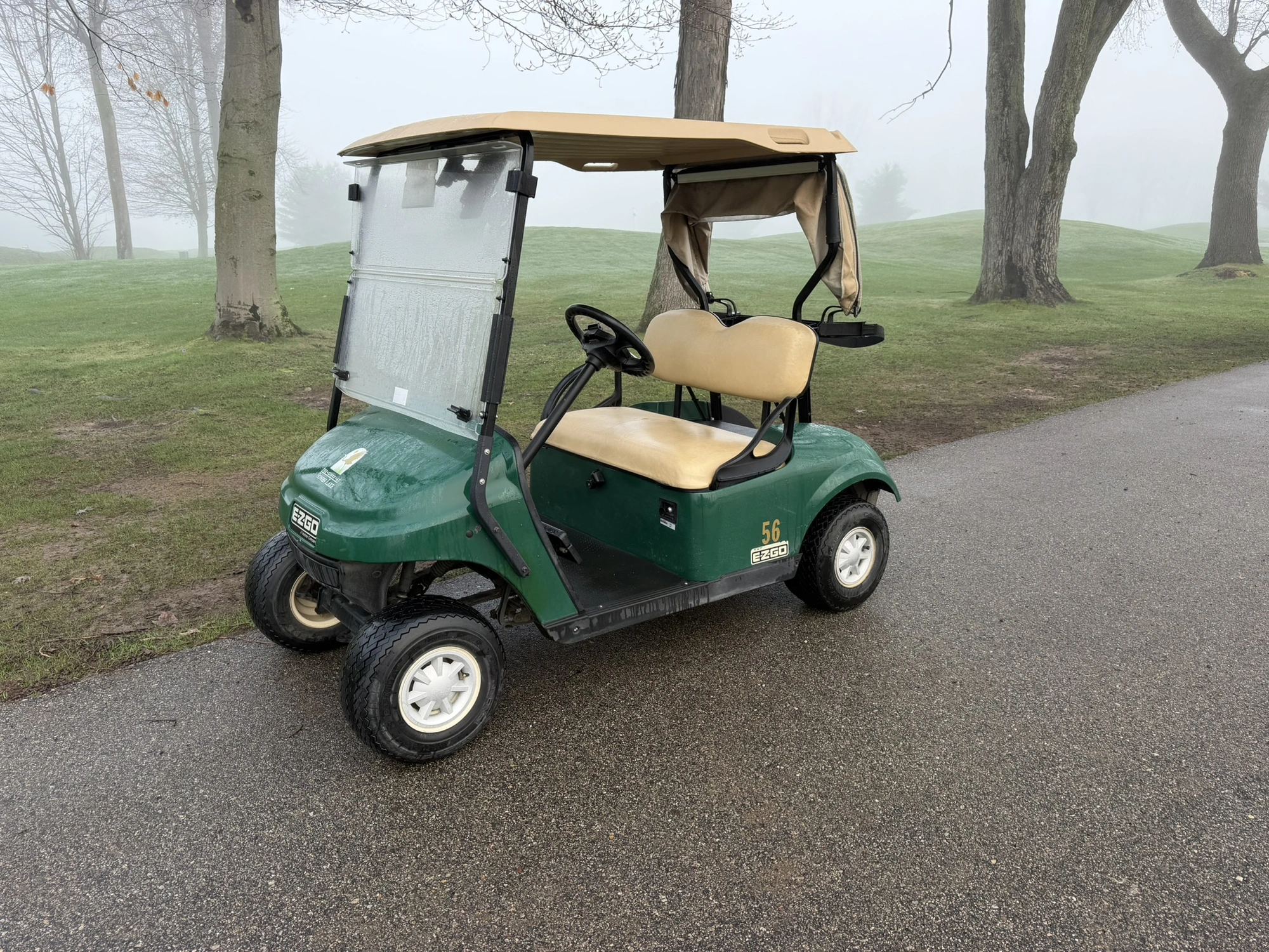 (1) 2017 E-Z-Go golf cart with a Kawasaki gas engine, model 625111G01, includes canopy, ball cover, ...