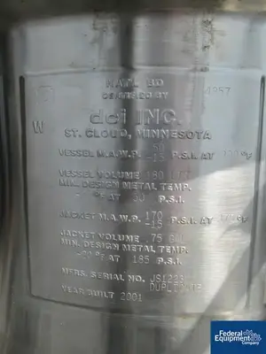 USED DCI 180 Liter DCI Reactor, 316 S/S, 50/170#