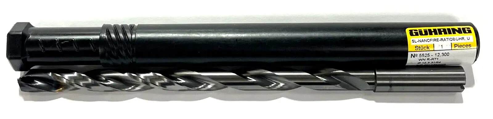 Guhring 31/64" Solid Carbide Drill 12xD nano-FIREX Coating 2 Flute Coolant Thru