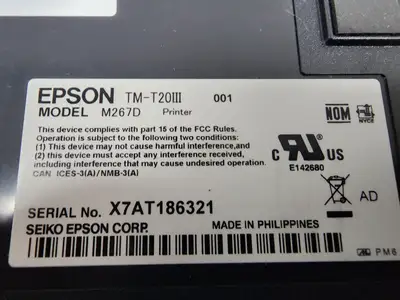 Used EPSON Used EPSON TM-T20III M267D Printer works with Toast POS Thermal Printers Illinois US | Falcon Restaurant Supply #1376736