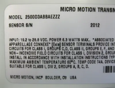 USED Micromotion 2500D3ABBAEZZZ