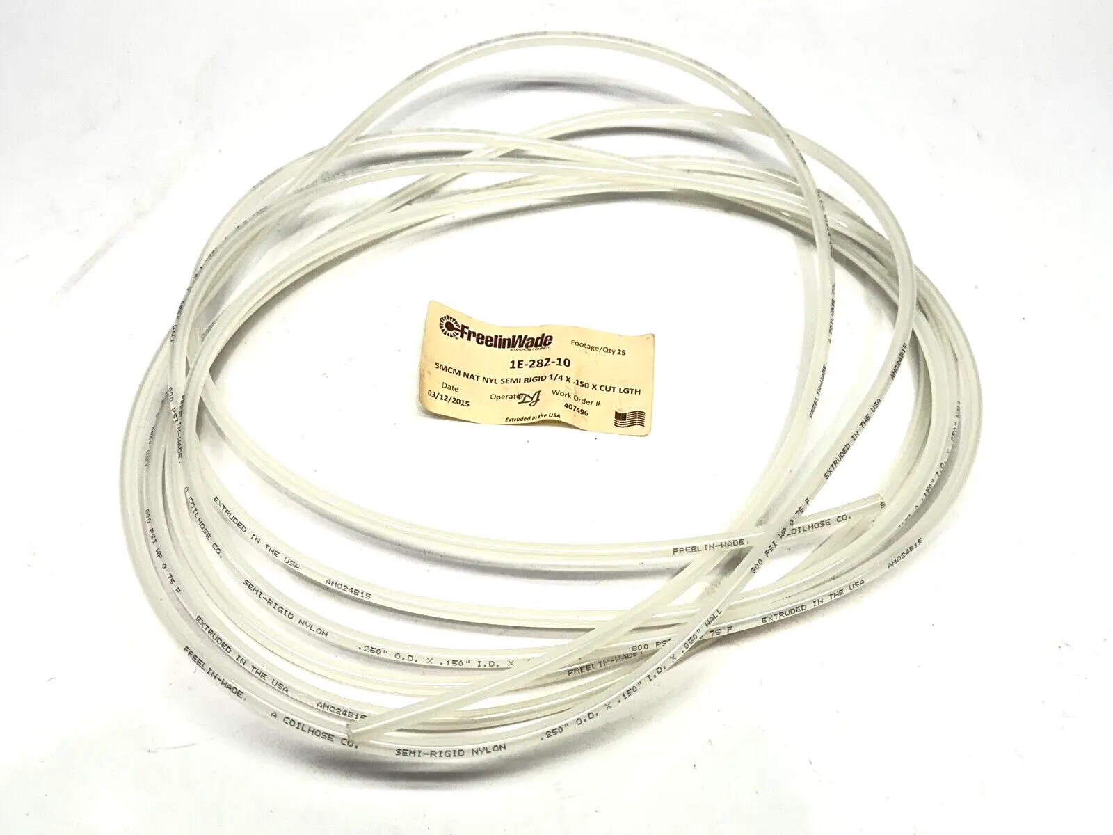 1E-282-10 | FreelinWade  Nylon 11 High Pressure Tubing Natural 10 1/4" OD 17ft -  New Other