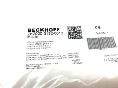 NEW BECKHOFF DOUBLE ENDED POWER CABLE M8 4-PIN 1M LENGTH