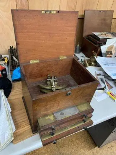 5976-385 Antique Goniostat in Original Wood Chest for Holtzapffel Ornamental Turning Lathe