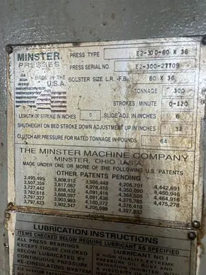 USED 1991 MINSTER E2-300-60-36
