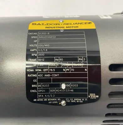 Used Baldor Electric Motor 1HP 3500rpm 3-Phase 230/460V 34N431S421G1 A.C. Motors Michigan US | Maverick Industrial Sales #1392165
