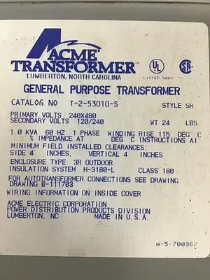 USED ACME TRANSFORMER T-2-53010-S