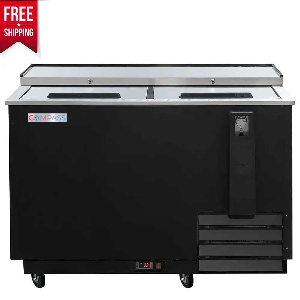 Compass 49-5/8" Forced Air Bottle Cooler A€“ 11.5 Cu. Ft., Locking Sliding Lids, Stainless Steel, 115V