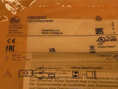 O6H-FPKG/AS/3P, O6H202 | ifm O6H-FPKG/AS/3P Diffuse Reflection Sensors With Background Suppression O6H202 - New
