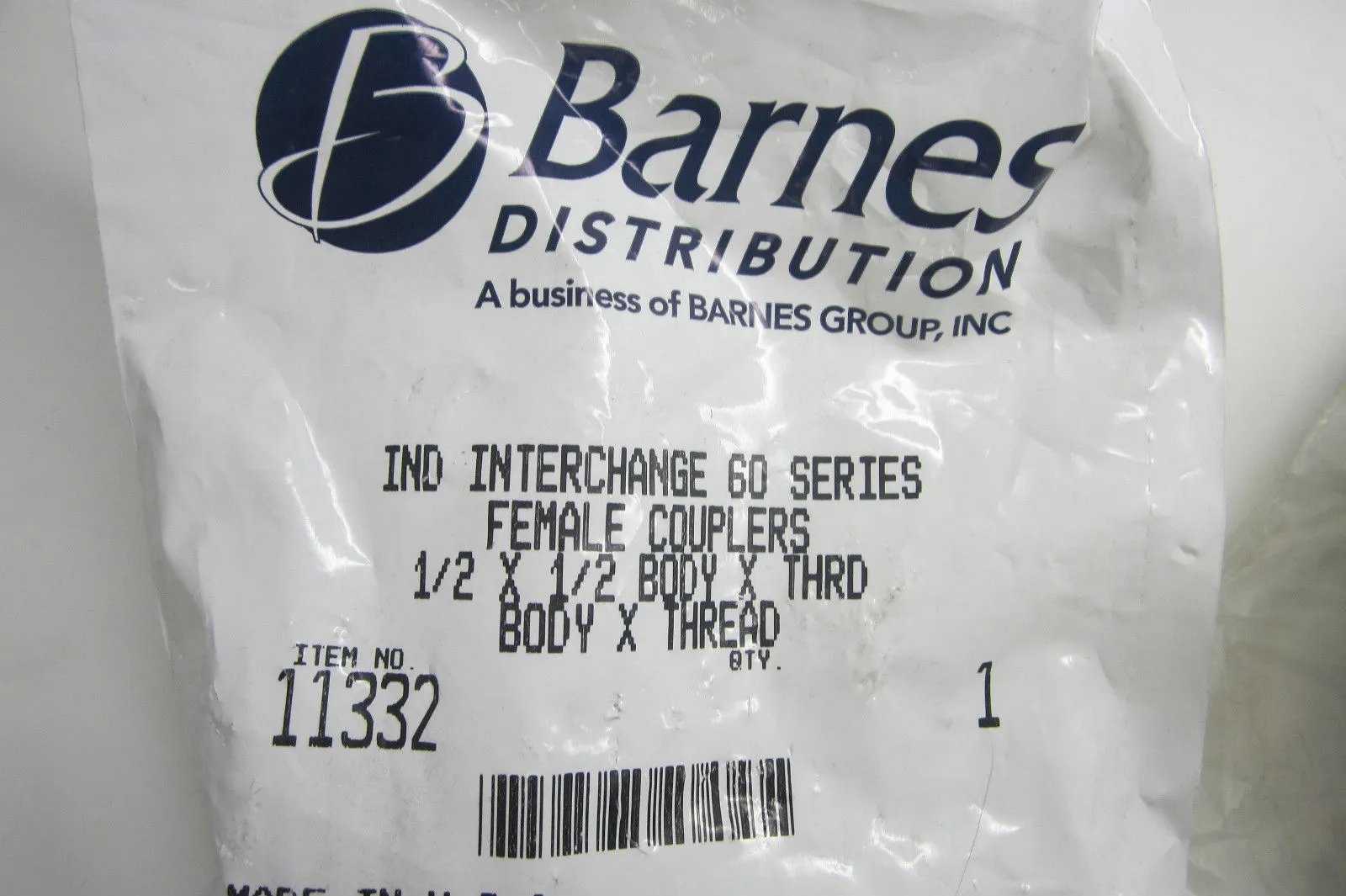 NEW BARNES DISTRIBUTION 11332 FEMALE COUPLER