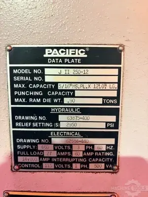 Used PACIFIC JII 250-12 Press Brakes Arizona US | KD Machinery #1303802