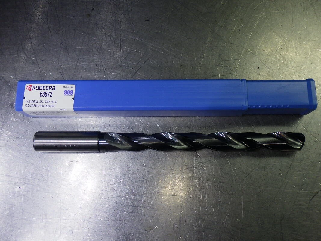 Kyocera 14.5mm Coolant Thru 8xD Carbide Drill 16mm Shank 63672 (LOC3221)