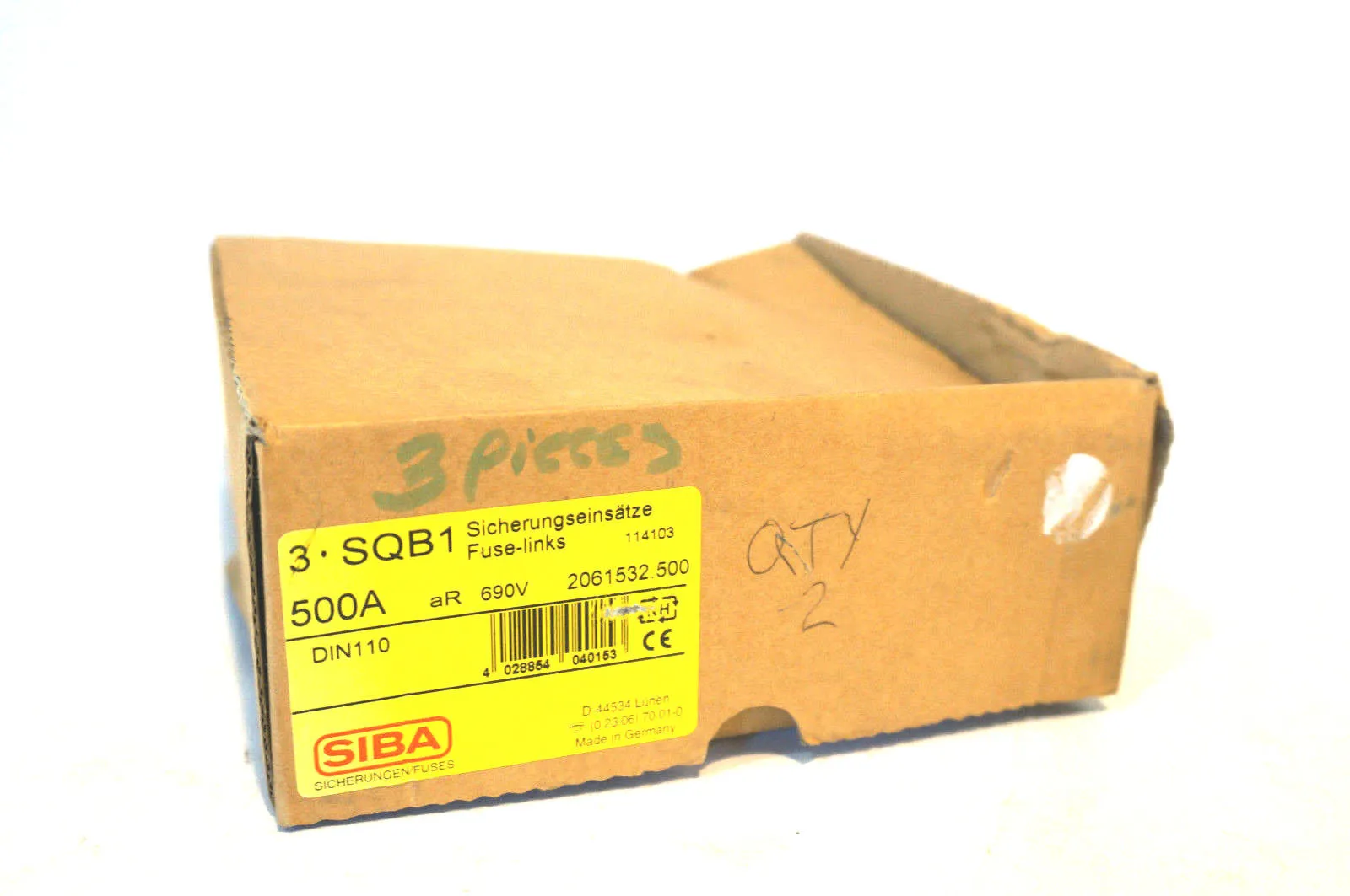 3 NEW SIBA 2061532-500 FUSE LINKS 500A SQB1 2061532500