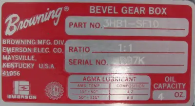 NEW BROWNING 3HB1-SF10 BEVEL GEAR BOX 1:1 3HB1SF10