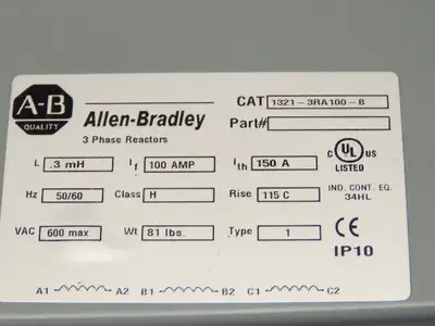 Allen Bradley 1321-3RA100-B Line Reactor Transformer 100/150A 600V 3Ph
