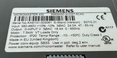 NEW SIEMENS 6SE6430-2UD27-5CA0 MICROMASTER 430 10HP 380-480V