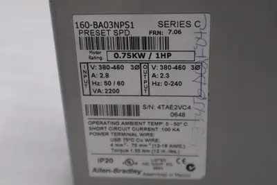 ALLEN BRADLEY 160-BA03NPS1 AC 1HP 380-460V-AC 0-240HZ DRIVE #H384A