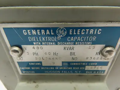 G E 55L344KD Dielektrol Capacitor w/Internal Discharge Resistors 480V 15KVAR 3PH