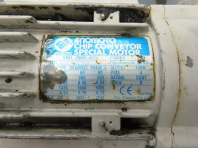 Enomoto 37"W x 8' 4" Chip Conveyor 26"Belt 220V *Needs New Drive Sprockets*