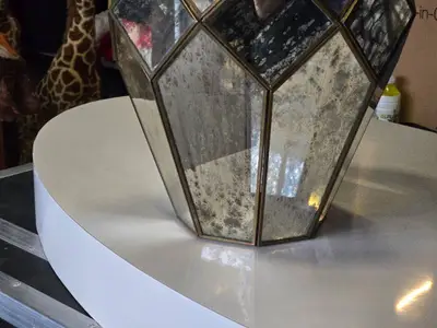 Geometric Mirrored Glass Lantern - Audrey Lantern by Accent Décor 12" x 19"