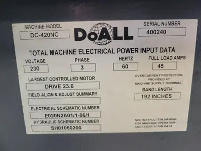 Used 2018 DOALL DC-420NC Horizontal Band Saws Illinois US | Aucto #1424223