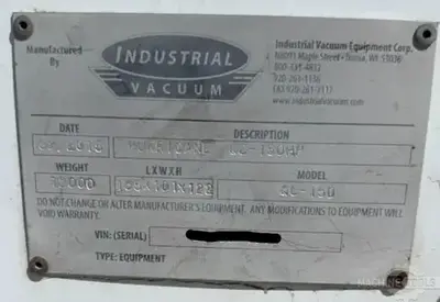 USED 2015 INDUSTRIAL VACUUM HURRICANE QC-150
