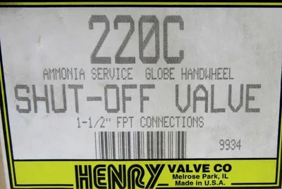 NEW HENRY 220C SHUT OFF VALVE A230-1C SIZE 1-1/2" FPT CONNECTIONS