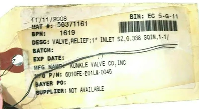 REPAIRED KUNKLE 6010FE-E01LM-0045 SAFETY VALVE 6010FEE01LM0045