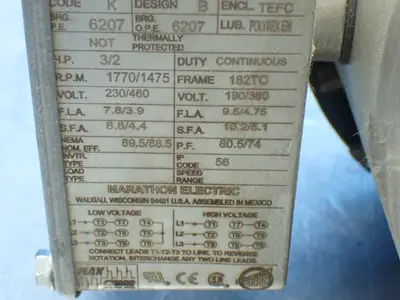 Used MARATHON ELECTRIC TVE182TTWD16026 Motors (misc) Ohio US | HGR 24 #802101