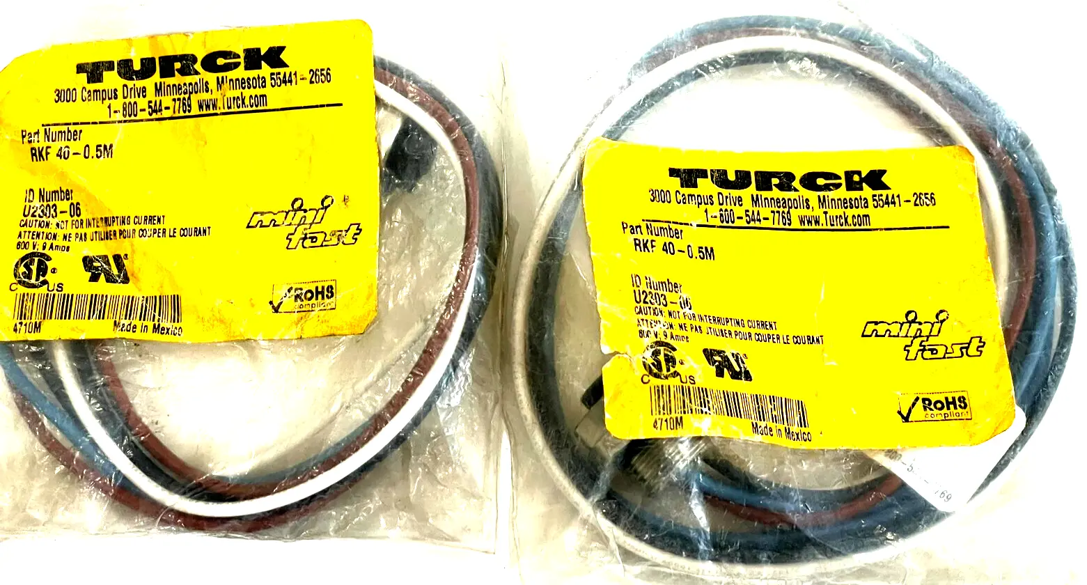 NEW TURCK RKF 40-0.5M RECEPTACLE U2303-06 RKF4005M LOT OF 2