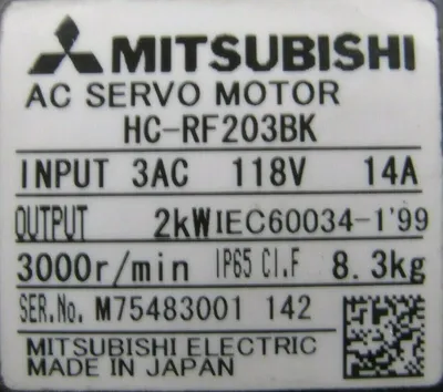NEW MITSUBISHI HC-RF203BK AC SERVO MOTOR HCRF203BK